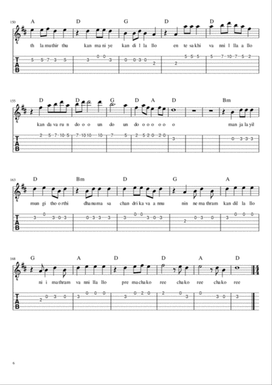 Old Malayalam songs sheet music with tabs,chords and lyrics Small Ensemble scores gallery preview page 6
