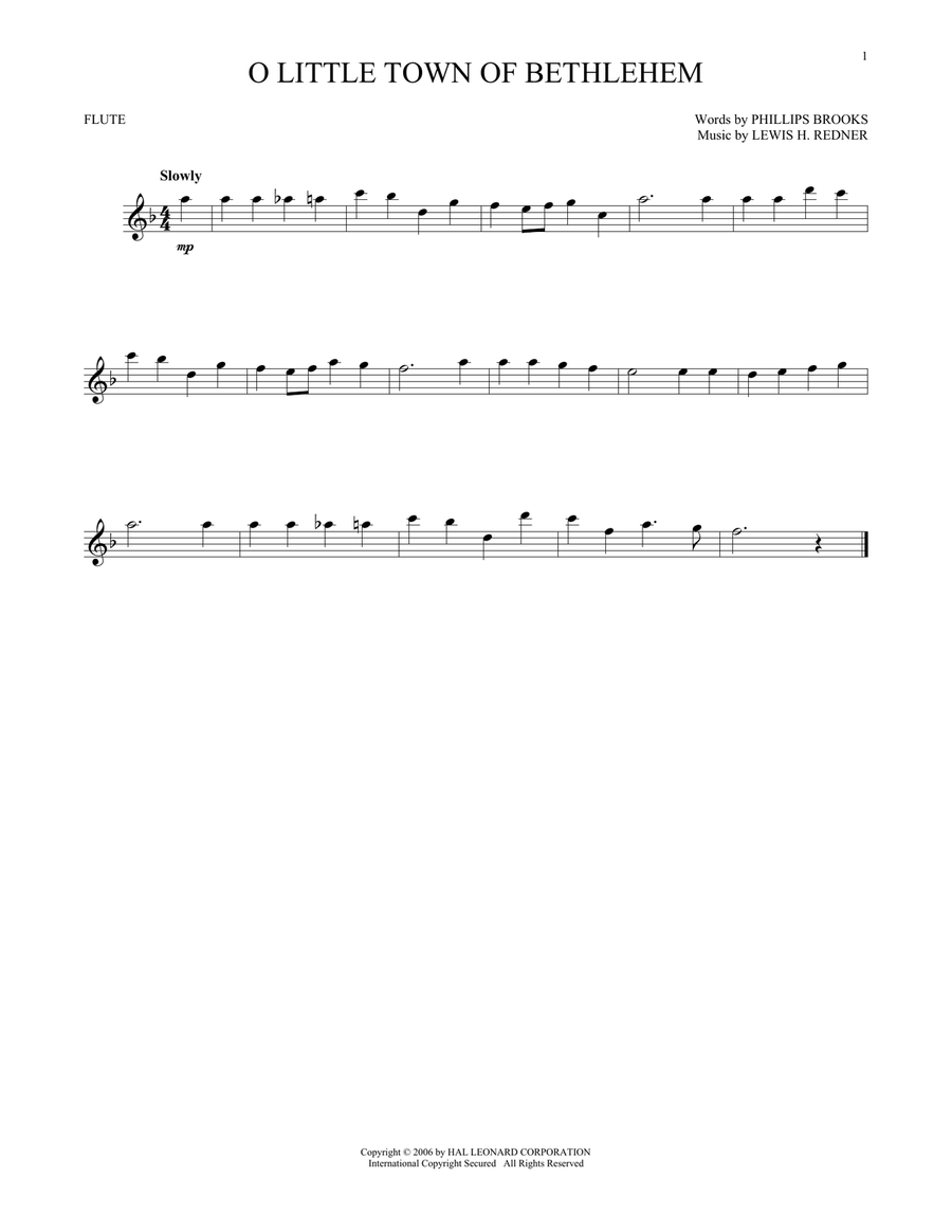 O Little Town Of Bethlehem Flute Solo scores gallery preview page 1