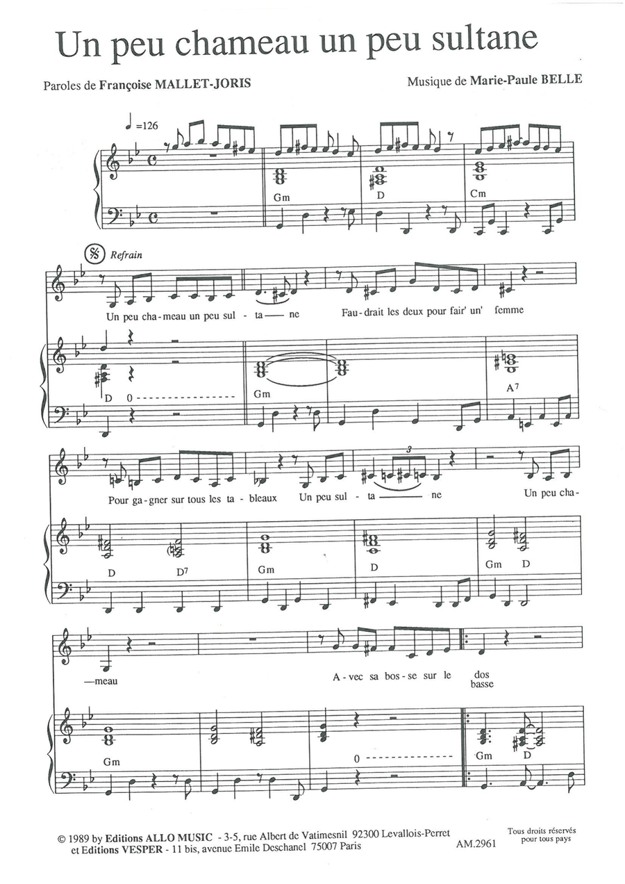 Un Peu Chameau Un Peu Sultane Piano, Vocal scores gallery preview page 1