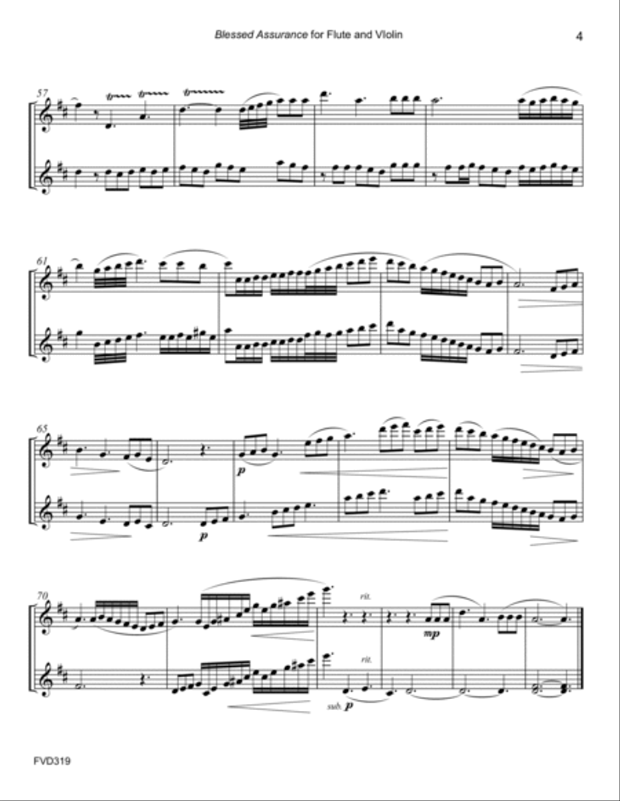 BLESSED ASSURANCE - FLUTE & VIOLIN DUET (unaccompanied) Flute scores gallery preview page 4