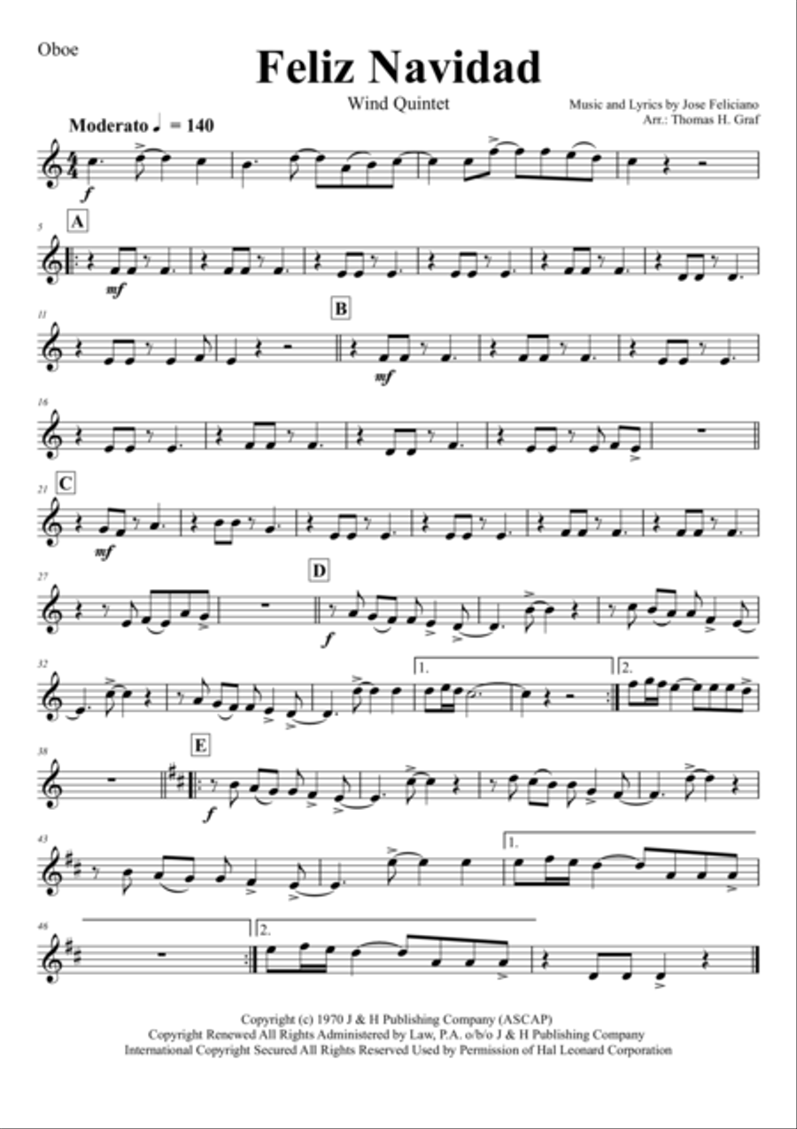 Feliz Navidad Woodwind Quintet scores gallery preview page 5