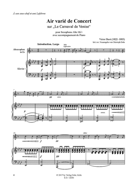 Air varié de Concert sur "Le Carnaval de Venise" für Altsaxophon und Klavier