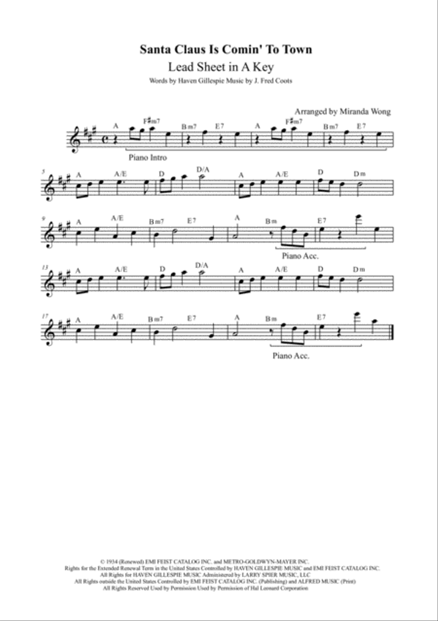 Santa Claus Is Comin' To Town Alto Saxophone scores gallery preview page 1