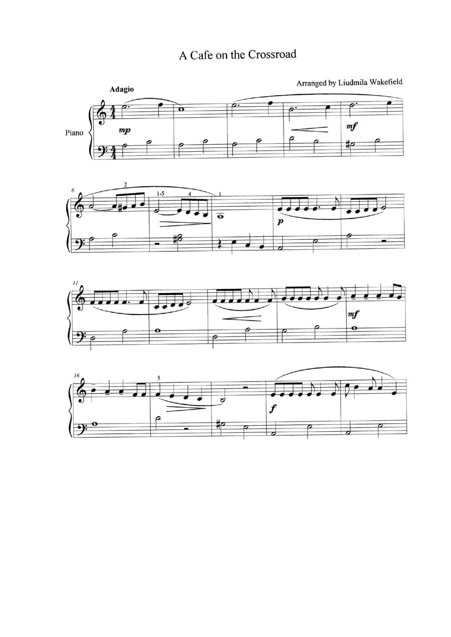 A Cafe on the Crossroad Easy Piano scores gallery preview page 1