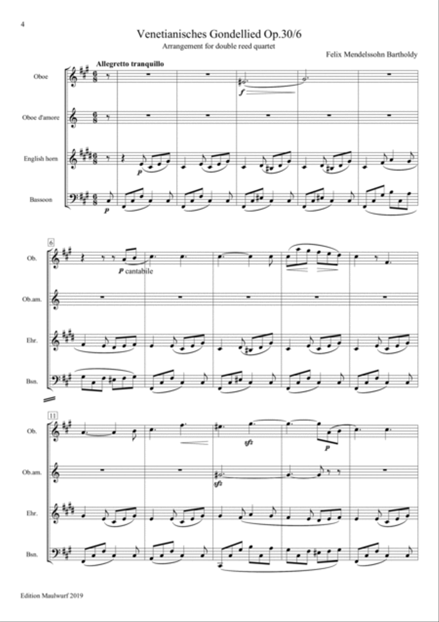 2 Barcaroles Woodwind Quartet scores gallery preview page 6