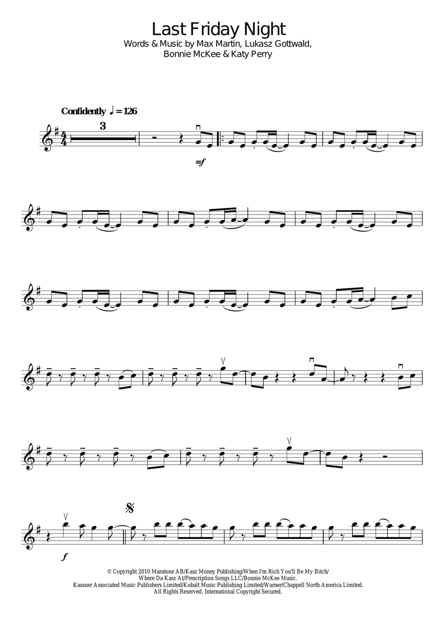 Last Friday Night Last Friday Night Violin Solo scores gallery preview page 1