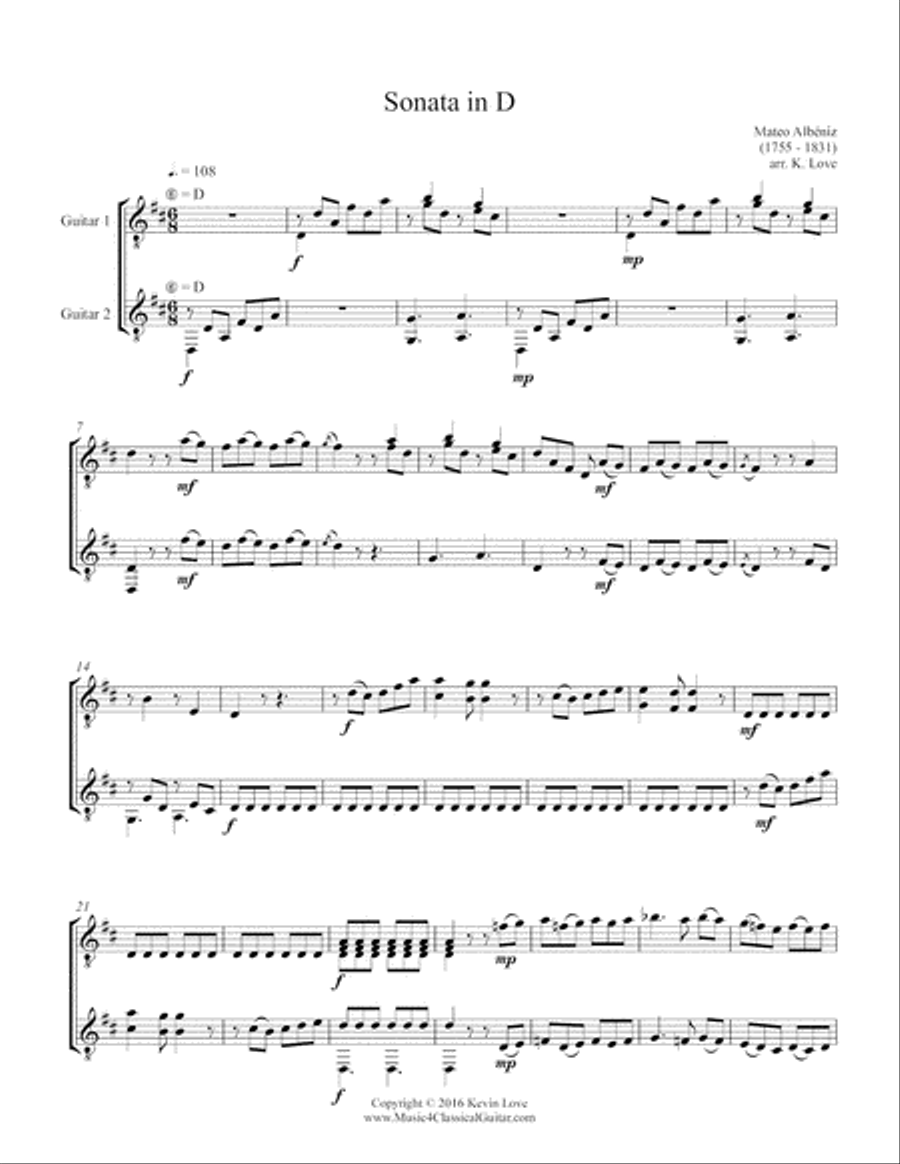 Sonata in D (Guitar Duo) - Score and Parts Acoustic Guitar scores gallery preview page 1