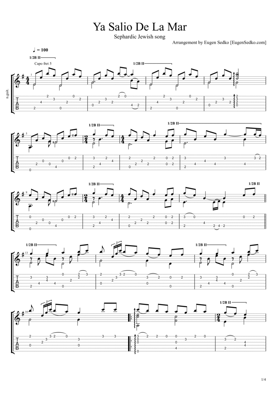 Ya Salio De La Mar - Sephardic Jewish folk song guitar arrangement Acoustic Guitar scores gallery preview page 1
