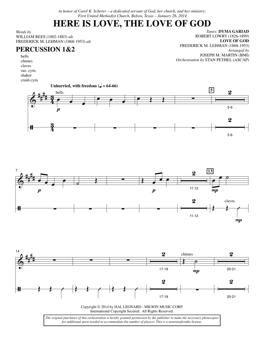 Here Is Love, the Love of God - Percussion 1 & 2 Choir scores gallery preview page 1