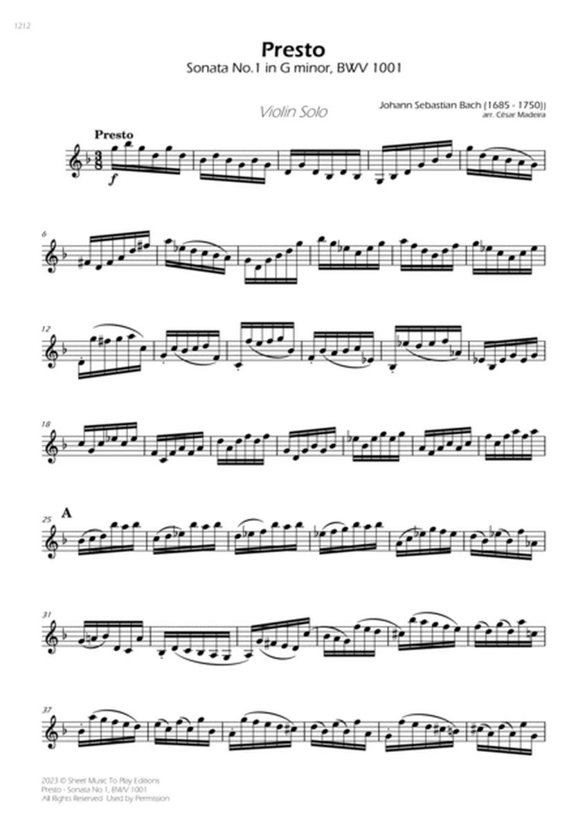 Presto from Sonata No.1, BWV 1001 - Violin Solo - Original Version (Full Score) image number null