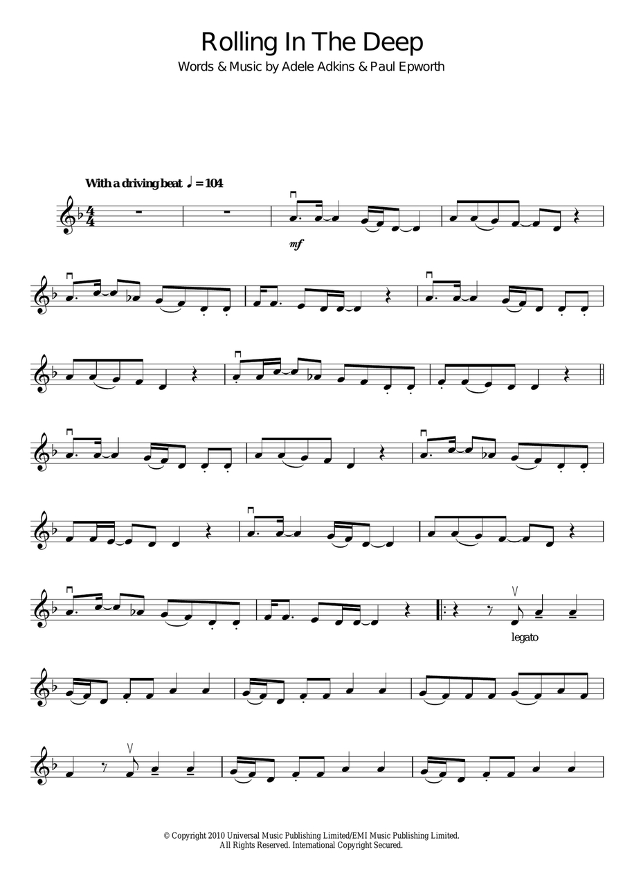 Rolling In The Deep Violin Solo scores gallery preview page 1