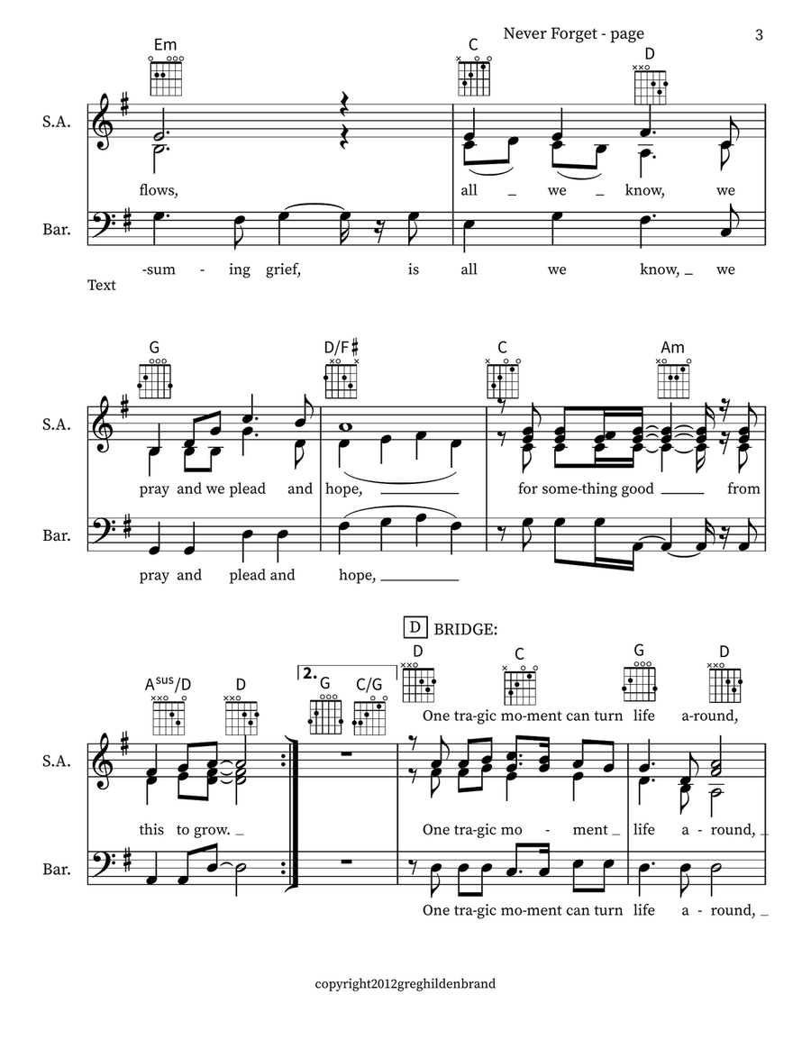 Never Forget - SSAB Choir 3-Part scores gallery preview page 3