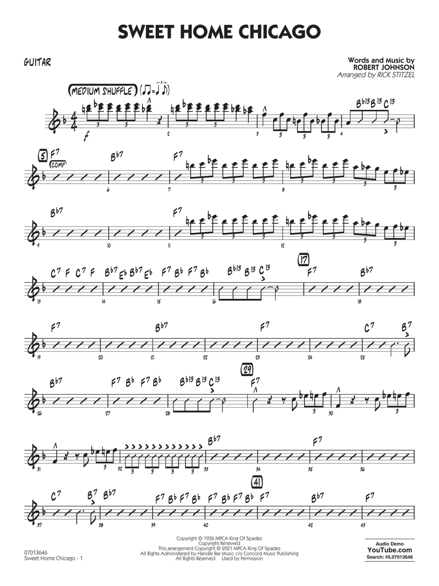 Sweet Home Chicago (arr. Rick Stitzel) - Guitar Jazz Ensemble scores gallery preview page 1
