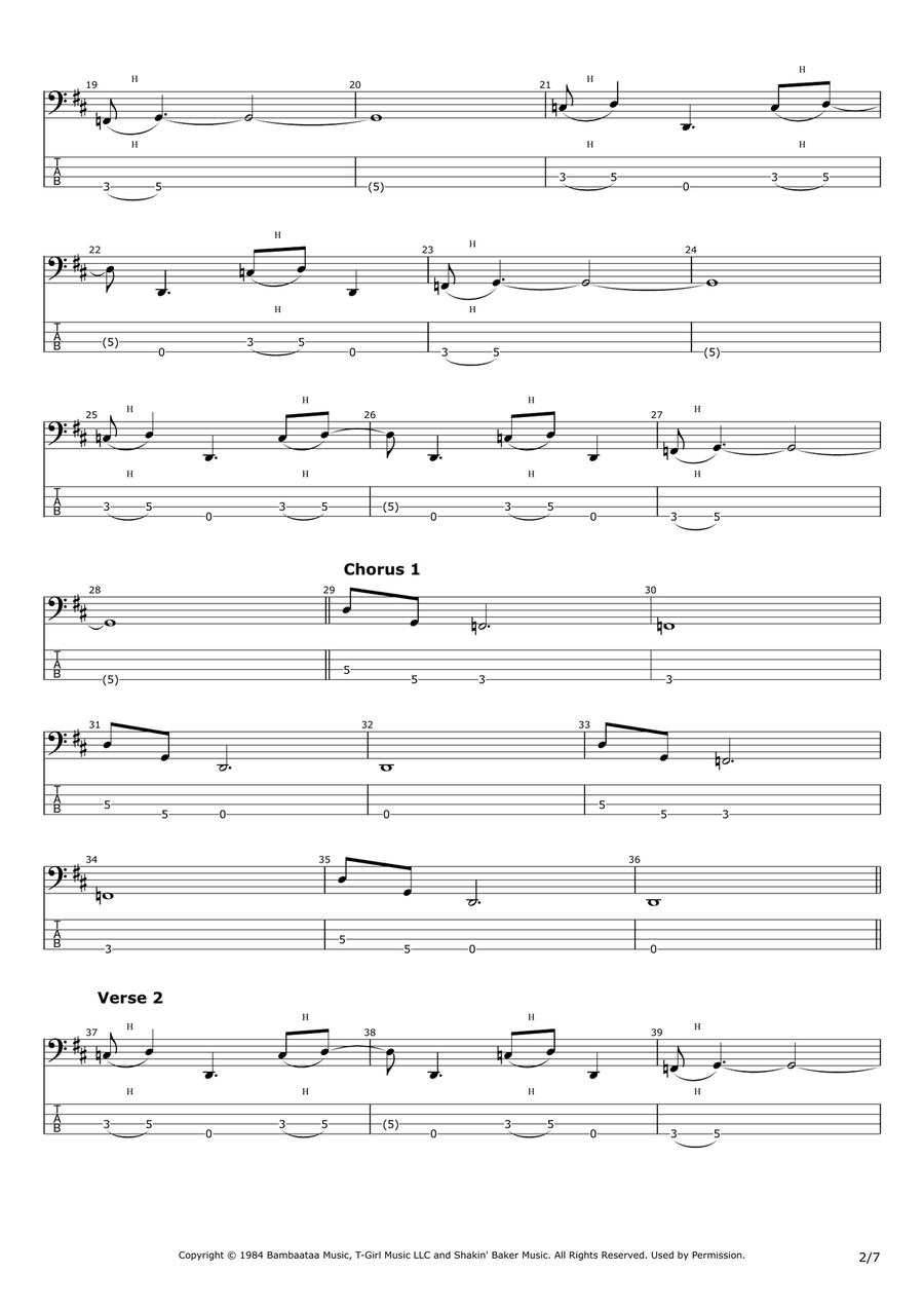 Renegades Of Funk Bass Guitar Tablature scores gallery preview page 2