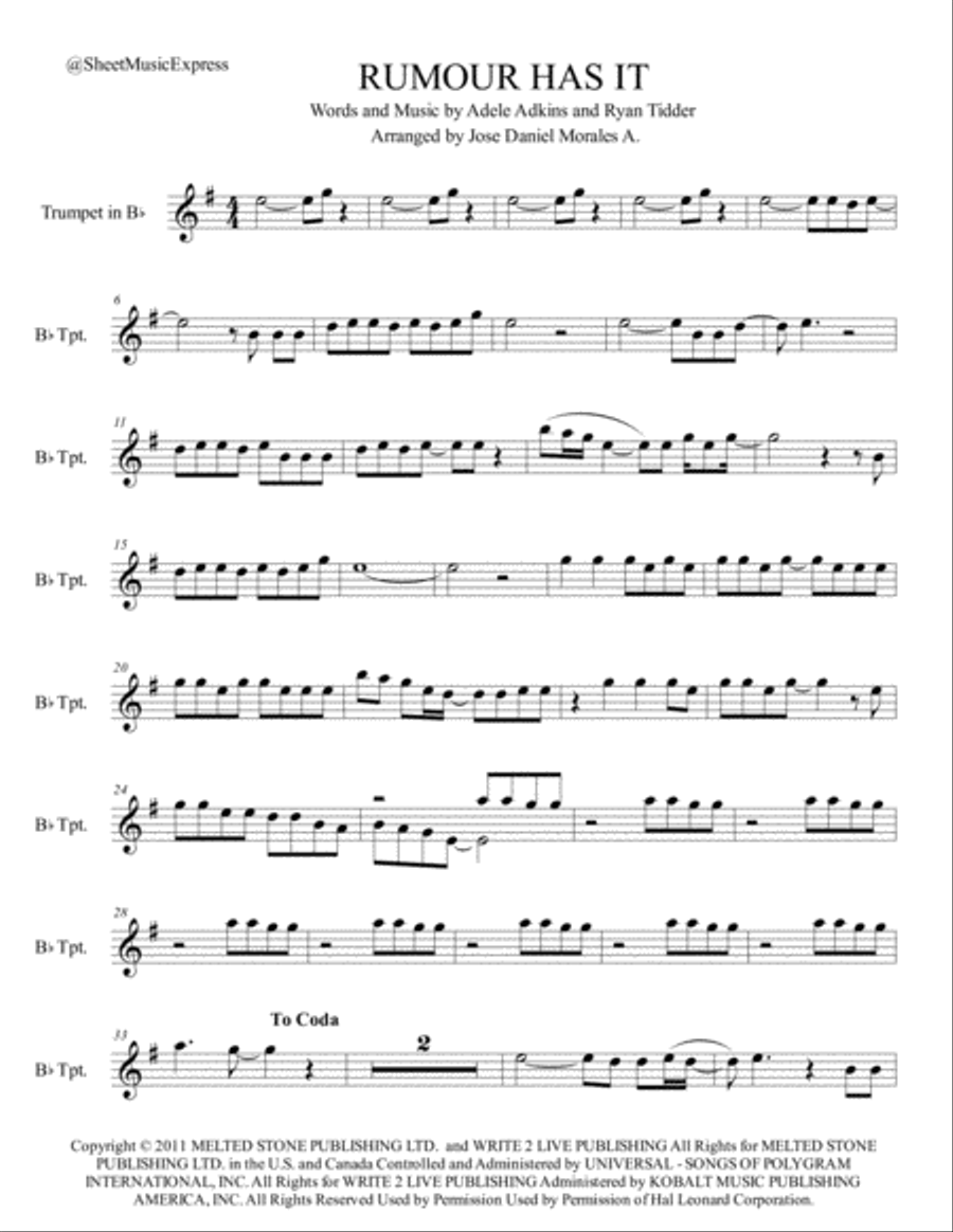 Rumour Has It Trumpet Solo scores gallery preview page 1