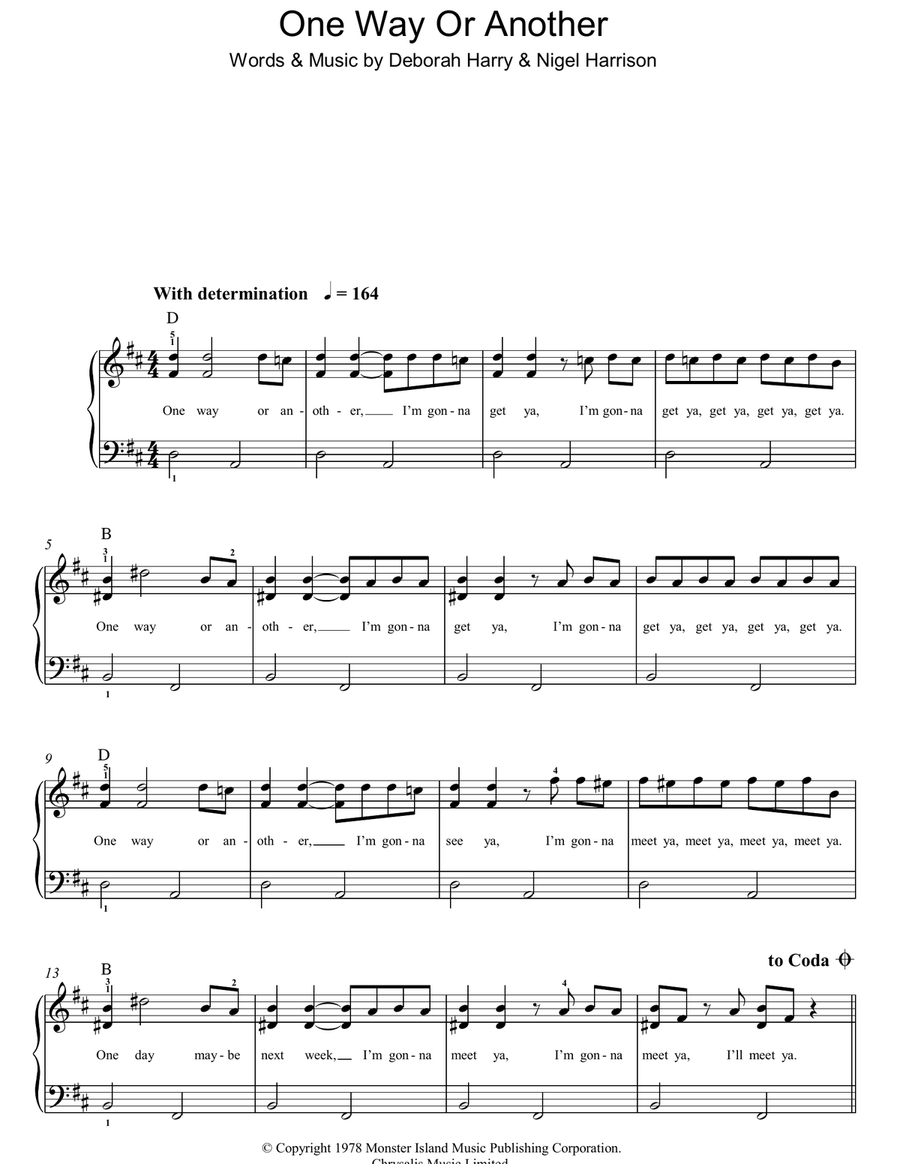 One Way Or Another Easy Piano scores gallery preview page 1