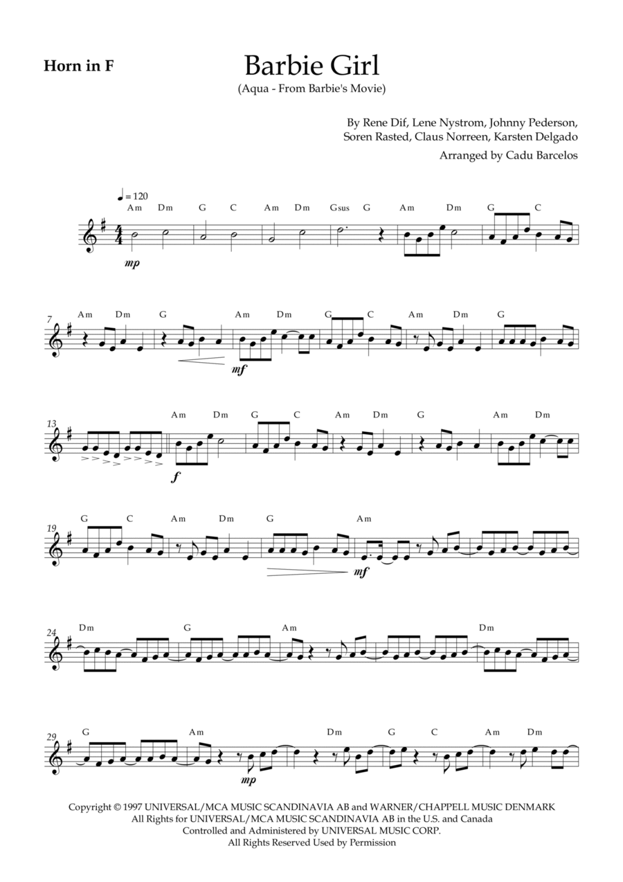 Barbie Girl Horn scores gallery preview page 1