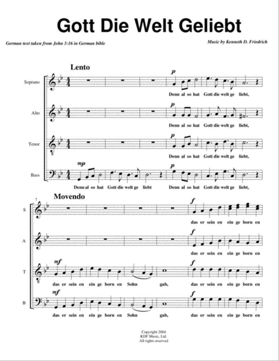 Gott Die Welt Geliebt Gott Die Welt Geliebt 4-Part scores gallery preview page 1