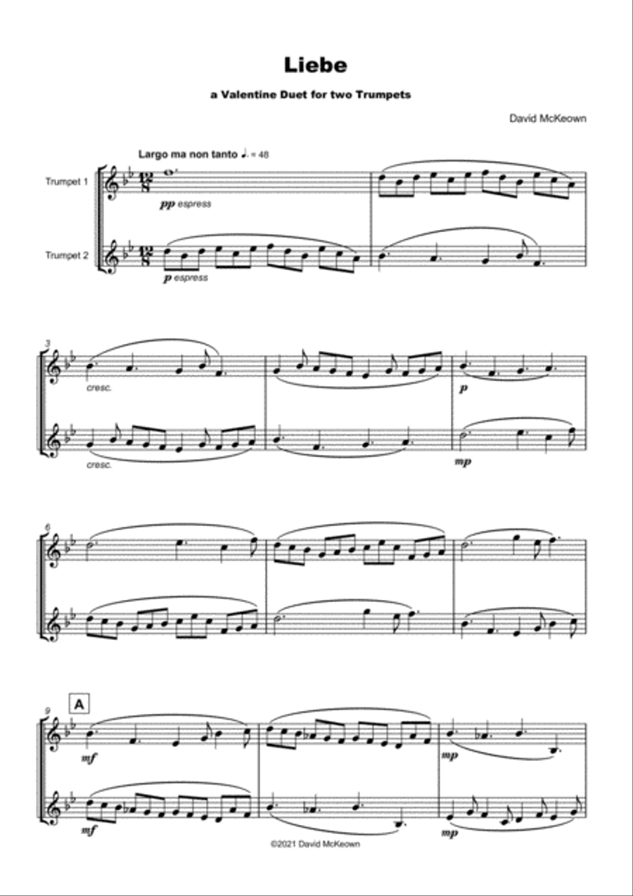 Liebe, (German for Love), Trumpet Duet Trumpet Duet scores gallery preview page 2