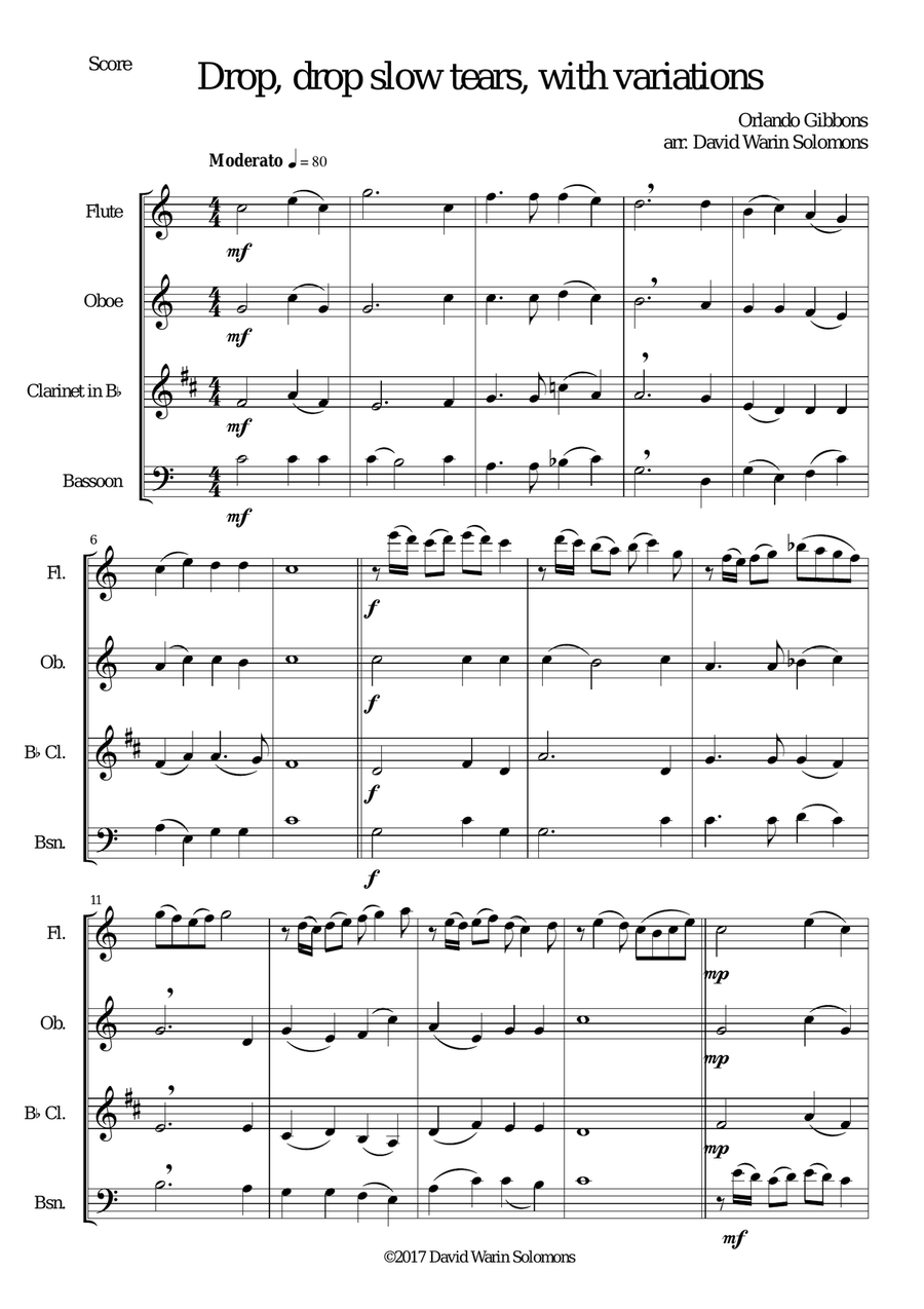Drop, drop slow tears, with variations, for wind quartet Woodwind Quartet scores gallery preview page 1