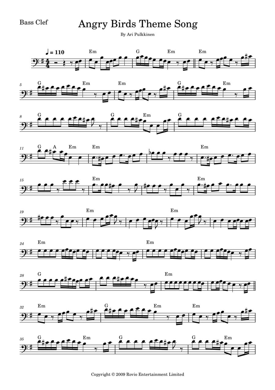 Angry Birds Theme Cello Solo scores gallery preview page 1