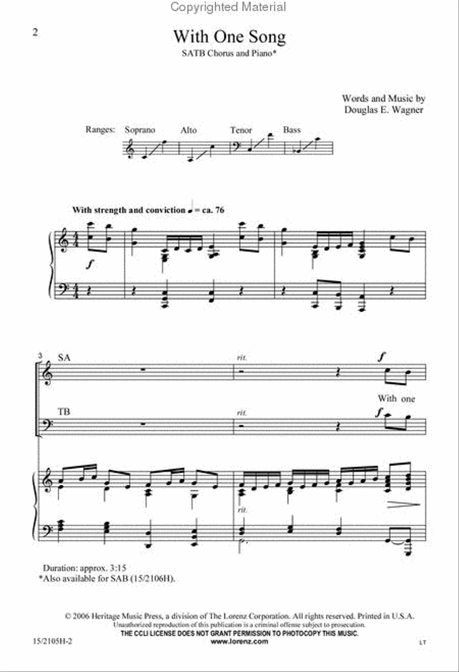 With One Song 4-Part scores gallery preview page 2