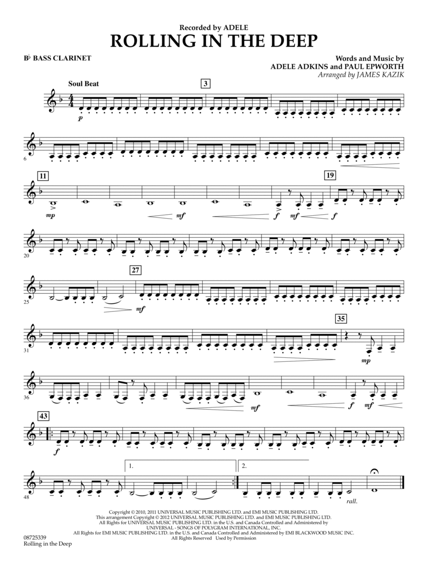 Rolling In The Deep - Bb Bass Clarinet Concert Band scores gallery preview page 1