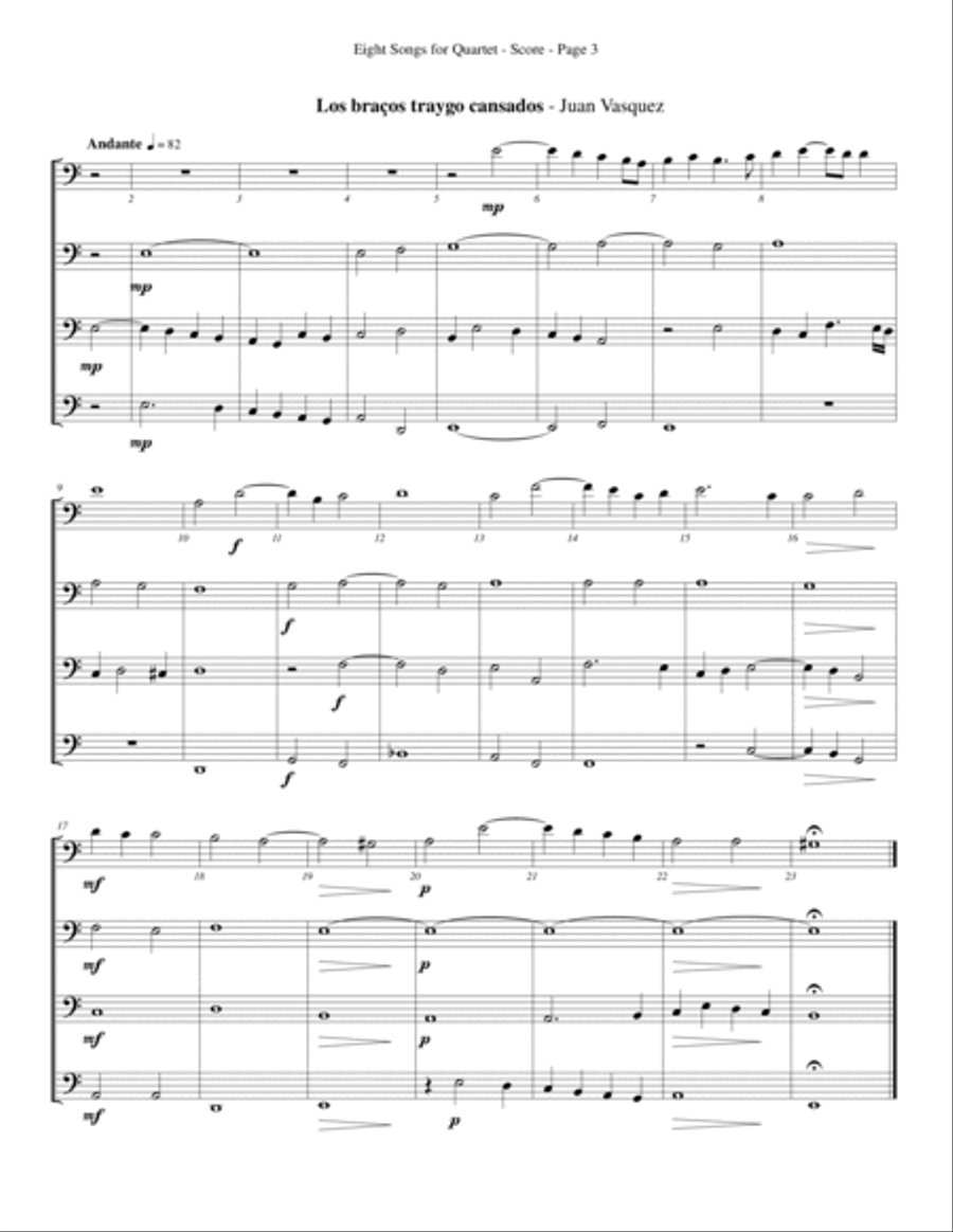 Eight Songs for Quartet for Trombone or Low Brass Quartet Brass Quartet scores gallery preview page 3