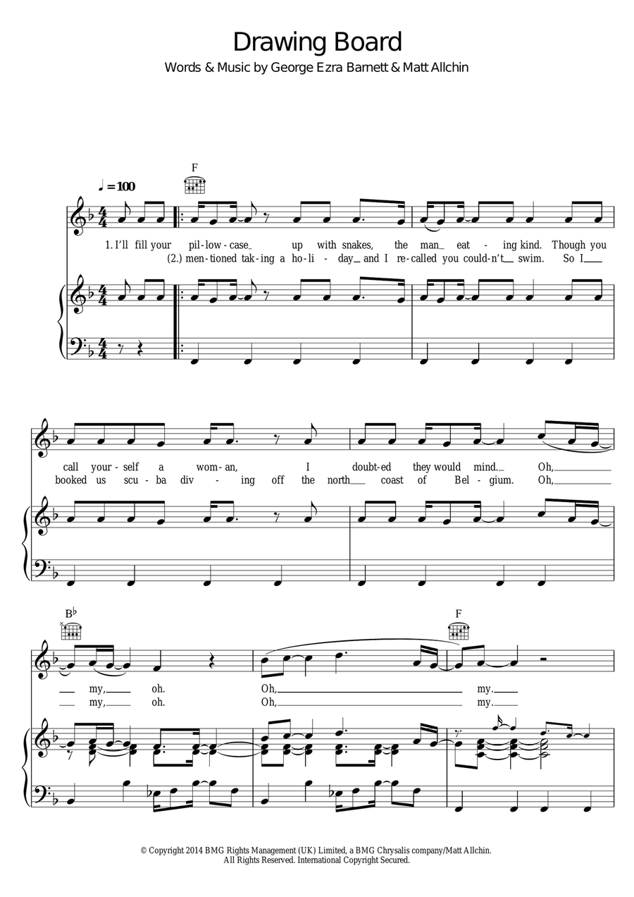 Drawing Board Piano, Vocal scores gallery preview page 1