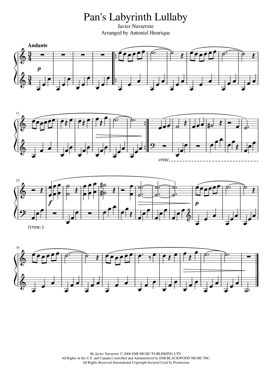 Pan's Labyrinth Lullaby Small Ensemble scores gallery preview page 1