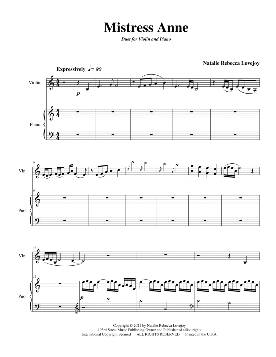 Mistress Anne Mistress Anne Violin Solo scores gallery preview page 1