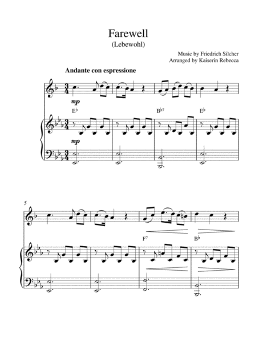 Farewell (Lebewohl) (For Bb clarinet solo and piano accompaniment) B-Flat Clarinet scores gallery preview page 1
