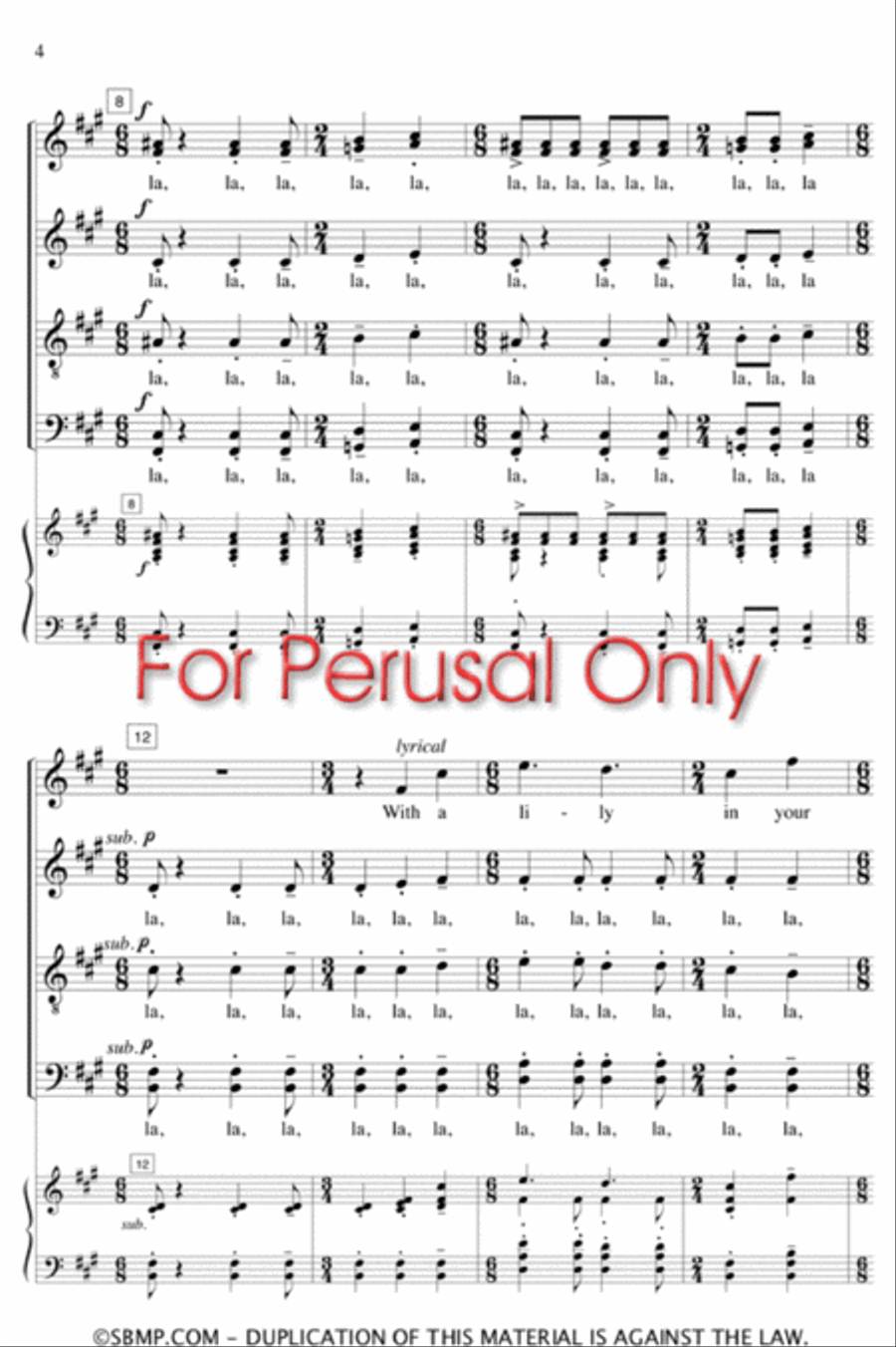 With a Lily in Your Hand - SATB Octavo 4-Part scores gallery preview page 3