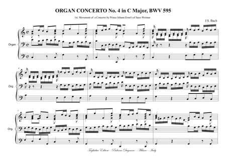 ORGAN CONCERTO No.4 in C Major - BWV 595 - 1st. Movement of a Concerto by Prince Johann Ernst's of image number null