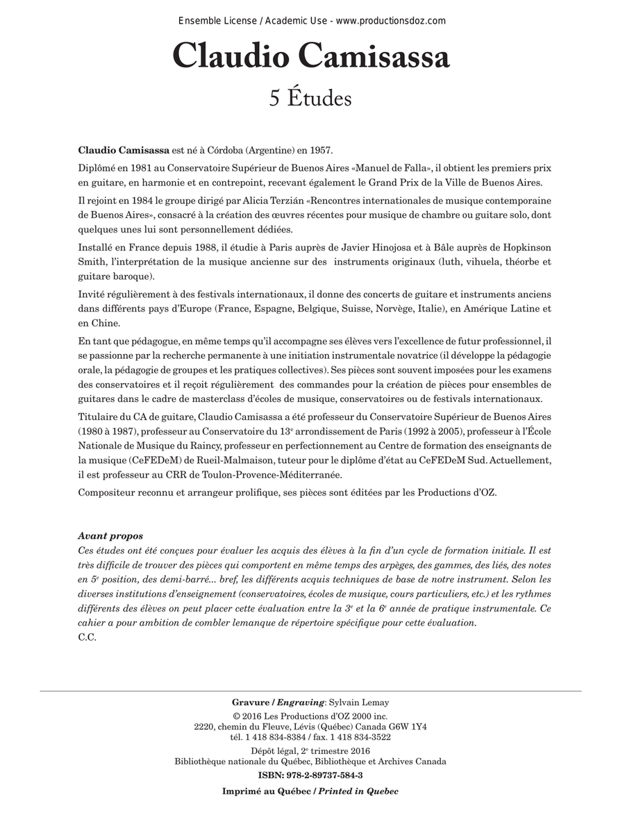 5 Études Classical Guitar scores gallery preview page 1