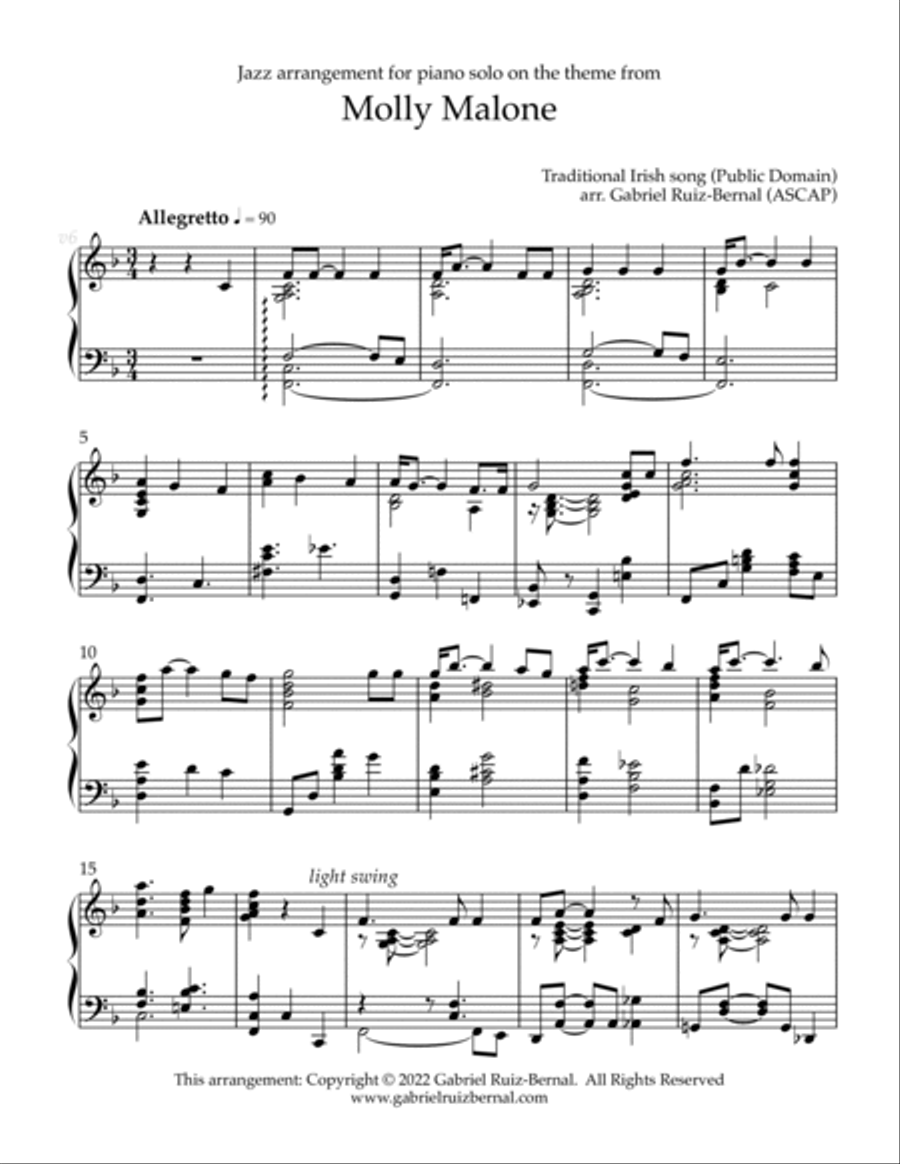 MOLLY MALONE (jazz piano arrangement) Piano Solo scores gallery preview page 2