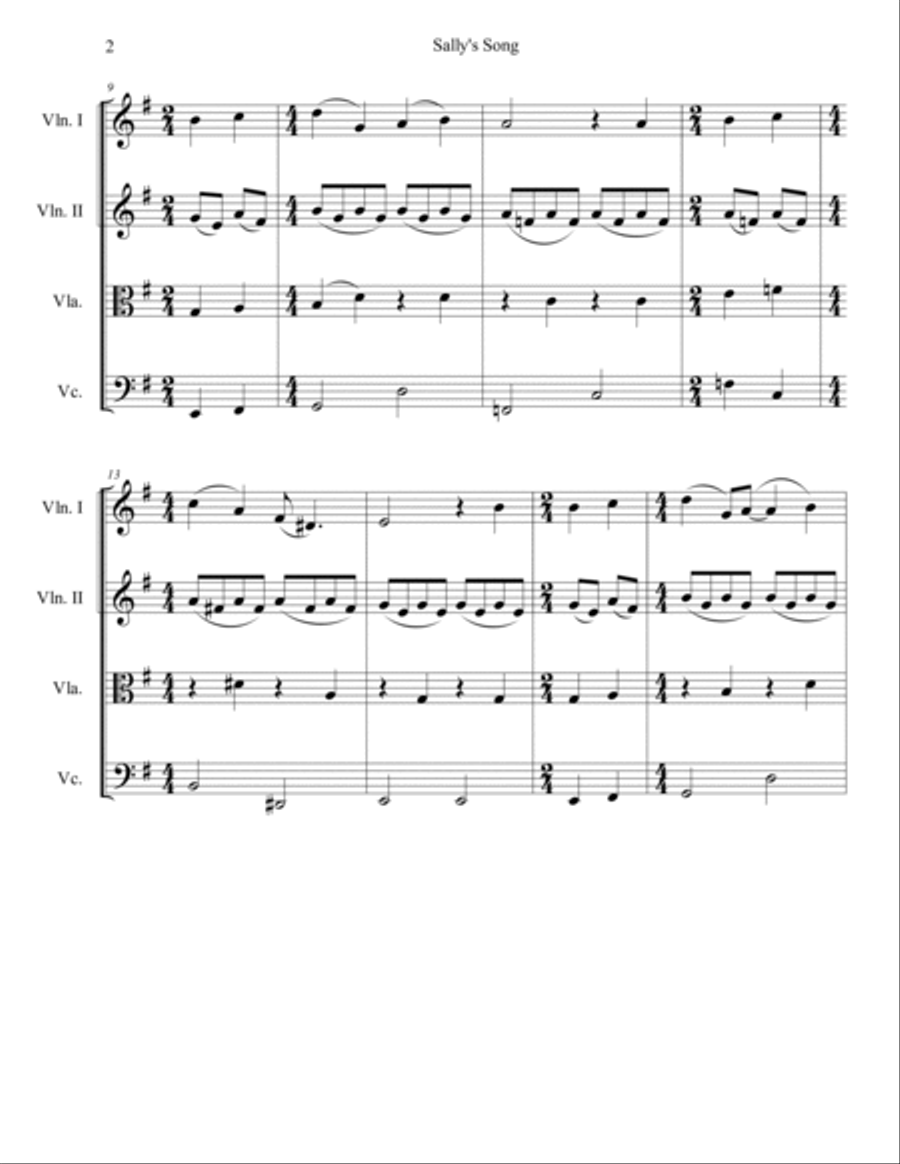 Sally's Song String Quartet scores gallery preview page 3