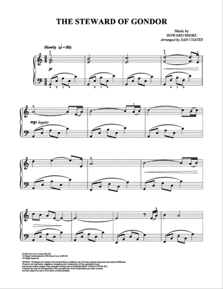 The Steward of Gondor The Steward of Gondor Easy Piano scores gallery preview page 1