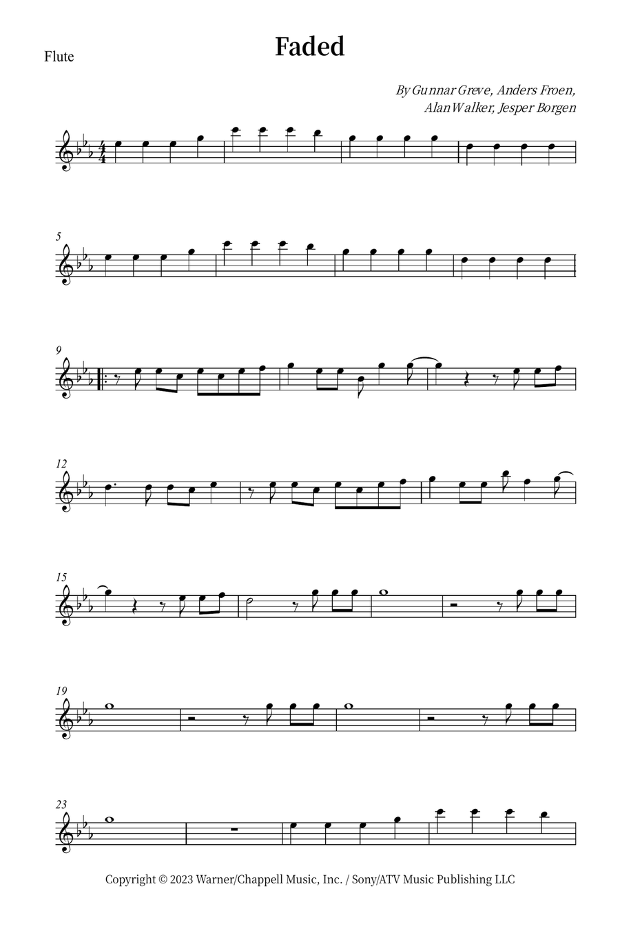 Faded Flute Solo scores gallery preview page 1