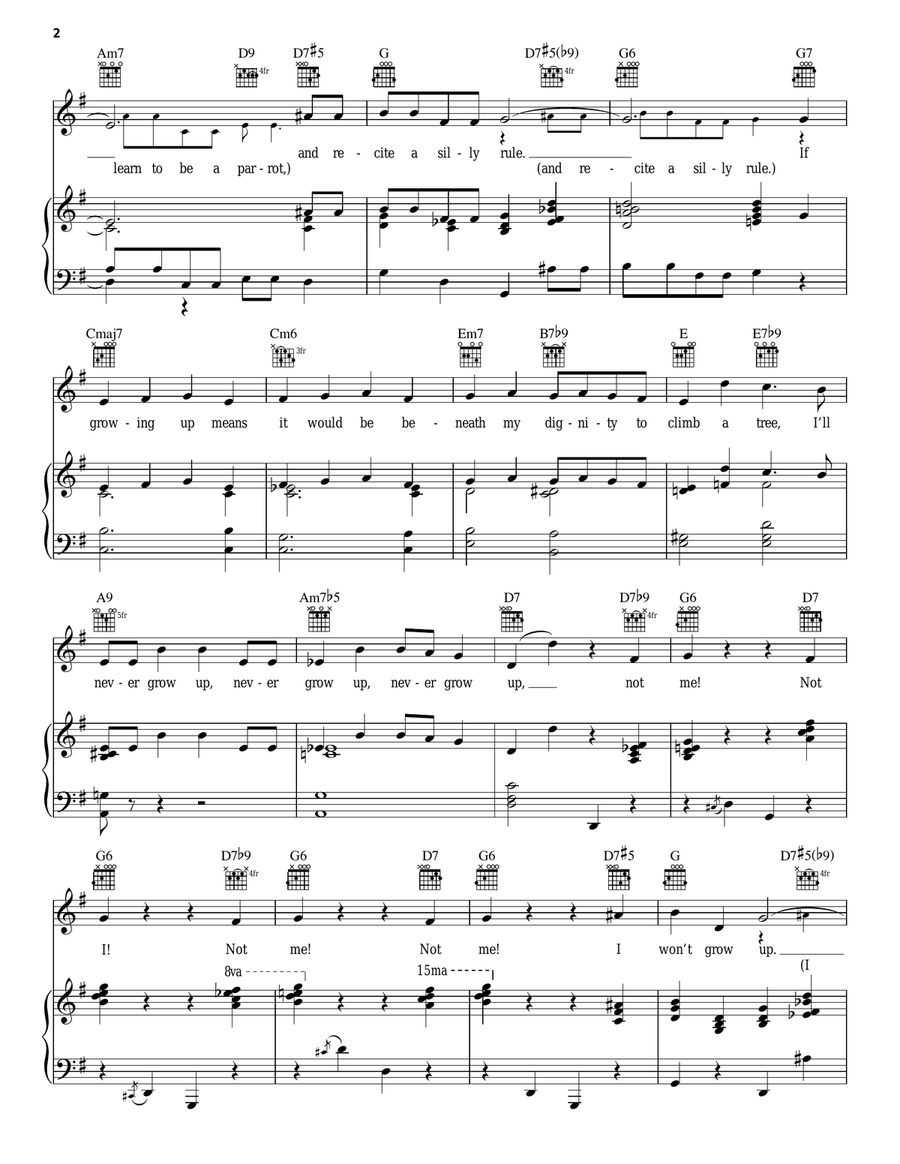 I Won't Grow Up Piano, Vocal, Guitar scores gallery preview page 2