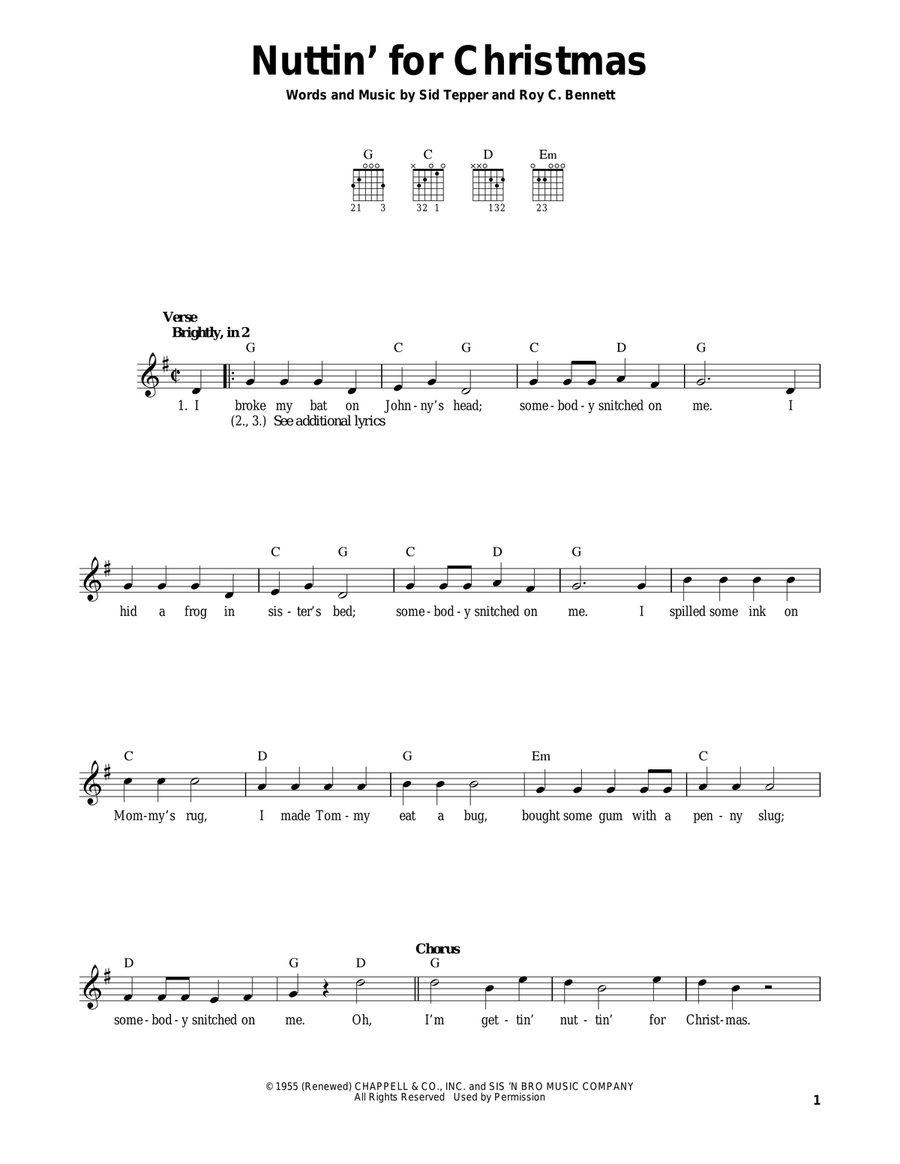Nuttin' For Christmas Easy Guitar scores gallery preview page 1
