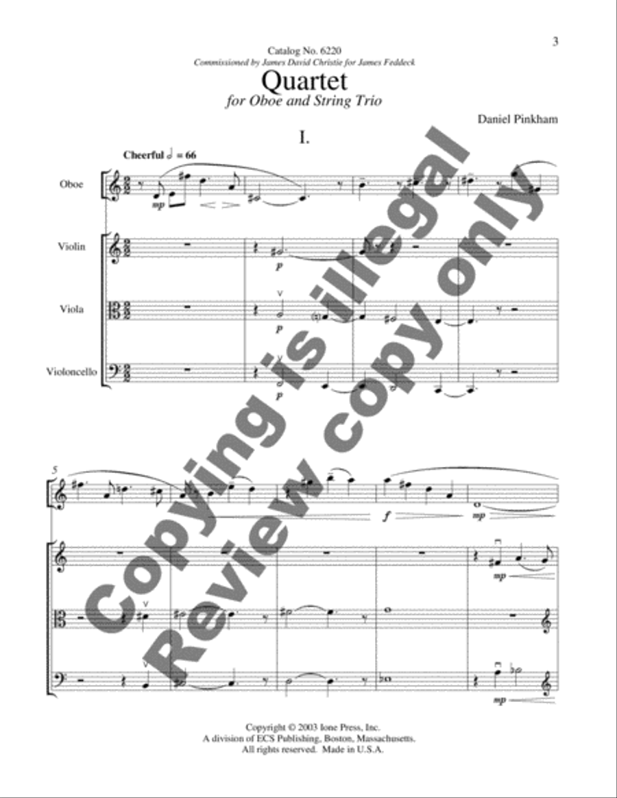Quartet for Oboe and String Trio Oboe scores gallery preview page 8