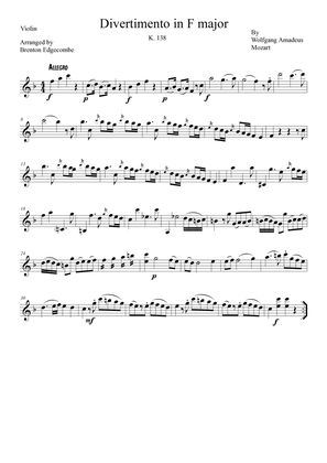 Mozart Divertimento in F major K. 138