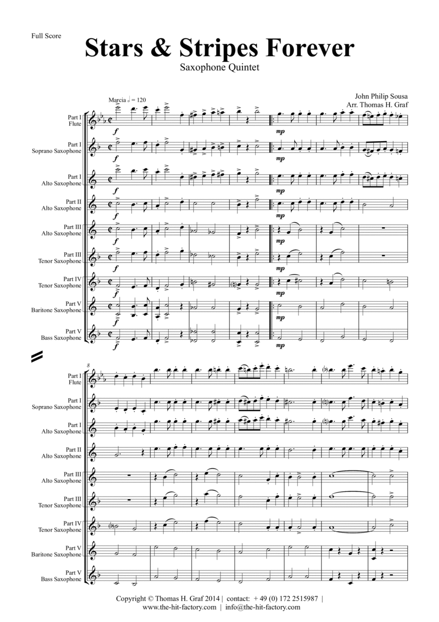 Stars and Stripes forever - Sousa - Saxophone Quintet Saxophone Quintet scores gallery preview page 1