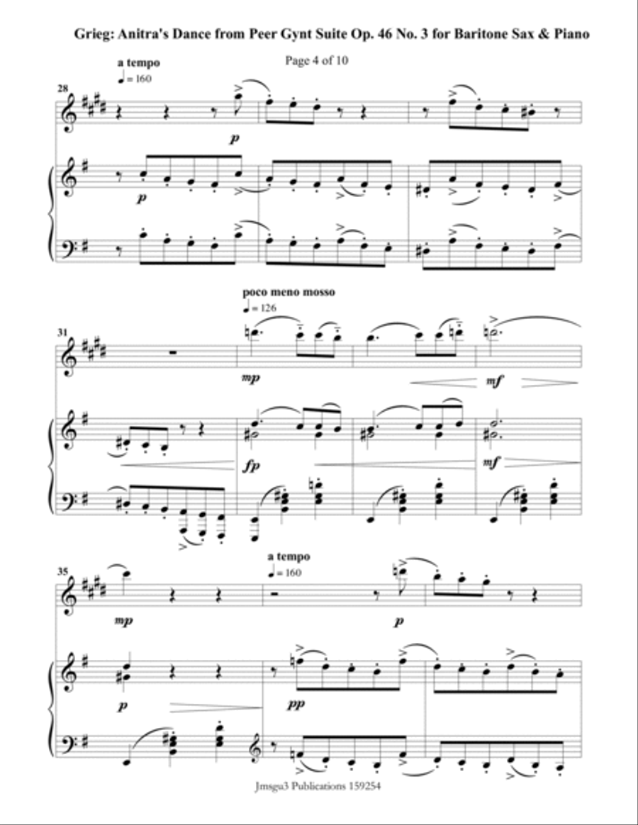 Grieg: Anitra's Dance from Peer Gynt Suite for Baritone Sax & Piano Baritone Saxophone scores gallery preview page 4