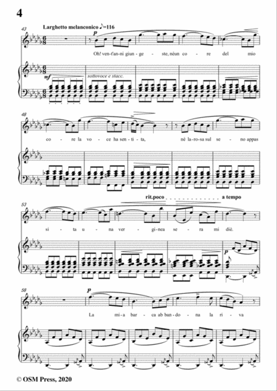 Donizetti-Il pescatore,in c sharp minor,for Voice and Piano Voice Solo scores gallery preview page 6