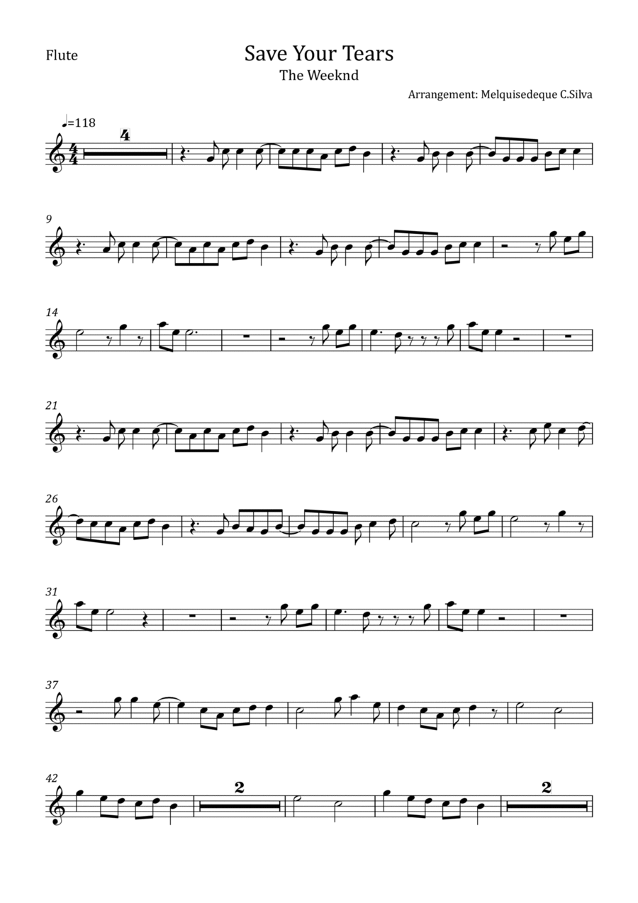 Save Your Tears Flute Solo scores gallery preview page 1
