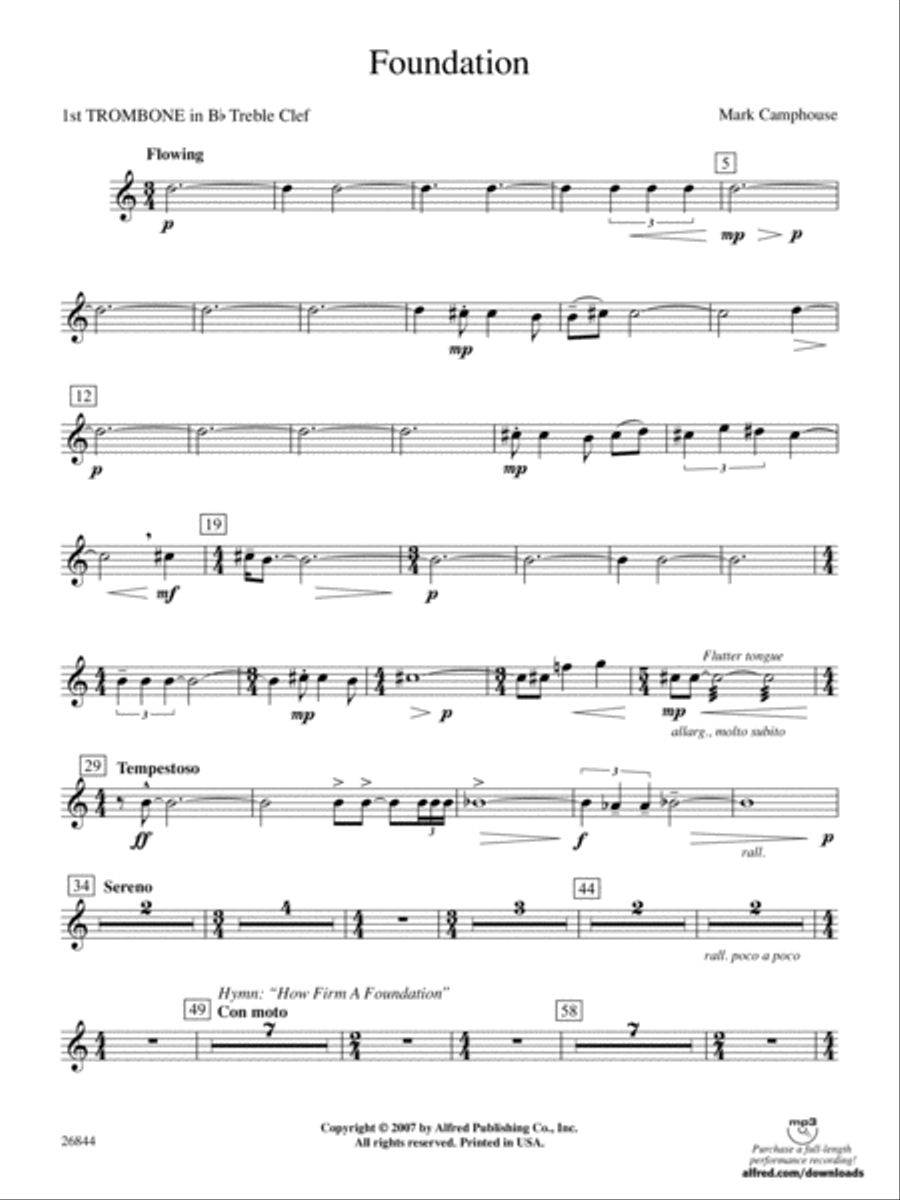 Foundation: (World Part) 1st B-flat Trombone T.C. Concert Band scores gallery preview page 1