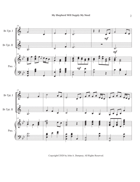 My Shepherd Will Supply My Need (Psalm 23): Trio for Two Trumpets and Piano image number null