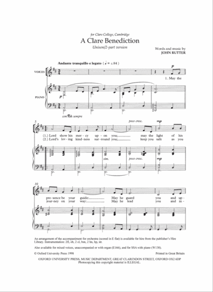 A Clare Benediction Unison Choir scores gallery preview page 2